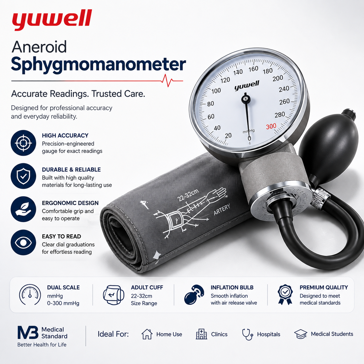Yuwell Aneroid Sphygmomanometer – Manual Blood Pressure Monitor 1 Yuwell Aneroid Sphygmomanometer – Manual Blood Pressure Monitor